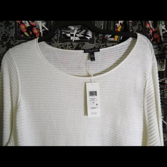 Eileen Fisher Sweaters - Eileen Fisher Ribbed Organic Cotton Linen Jewelneck White Box Tunic 1X $198 NWT